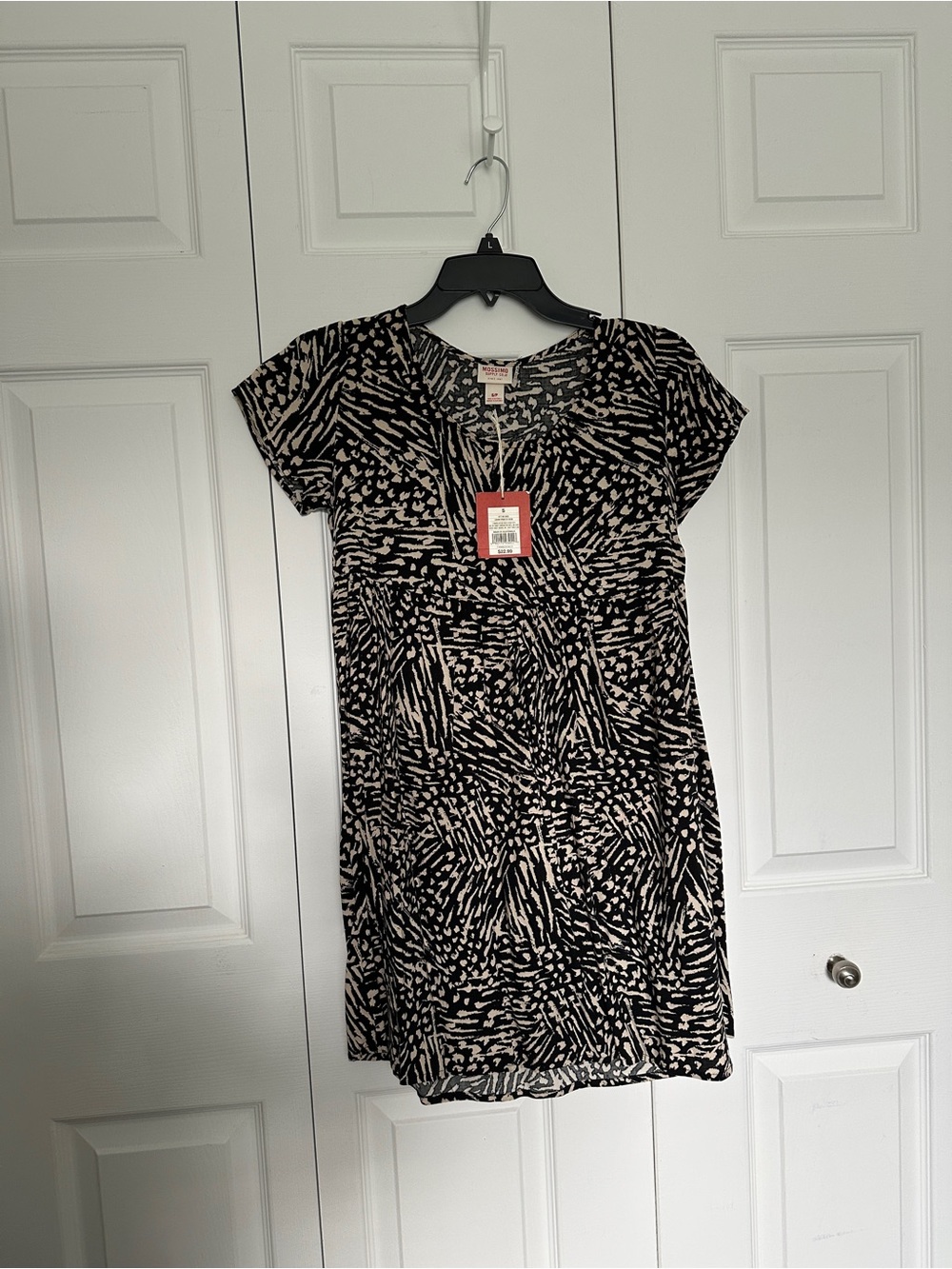 Mossimo Supply Co. Black and Cream Printed Short Sleeve Mini Dress